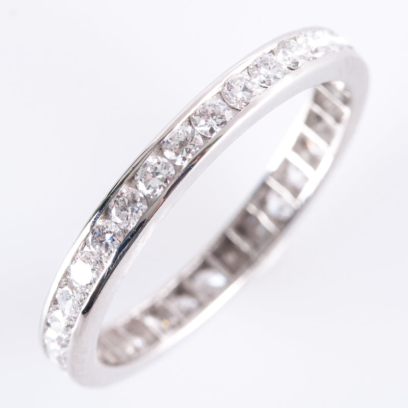 Platinum Round H SI1 Diamond Channel Set Wedding Anniversary Ring .64ctw 2.34g