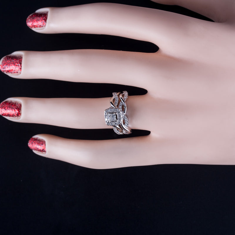 14k White Gold Leo Diamond Halo Style Engagement Ring Set W/ GSI Cert 1.085ctw