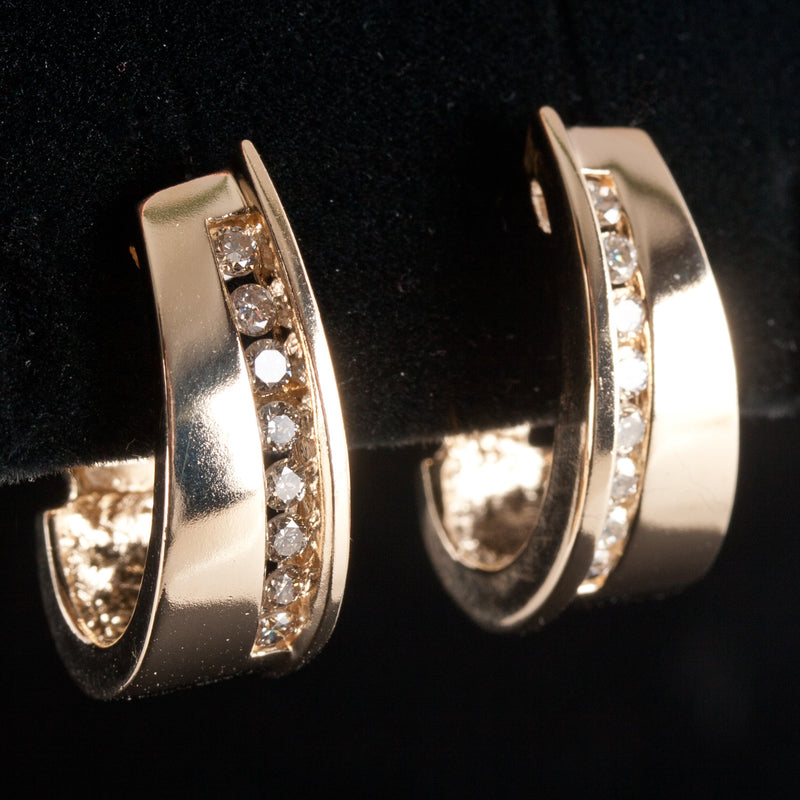14k Yellow Gold Round H SI1 Diamond Huggie Earrings W/ Omega Backs .48ctw 7.12g