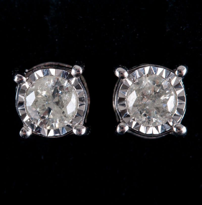 14k White Gold Round Diamond Solitaire Stud Earrings W/ Accents .72ctw 1.75g
