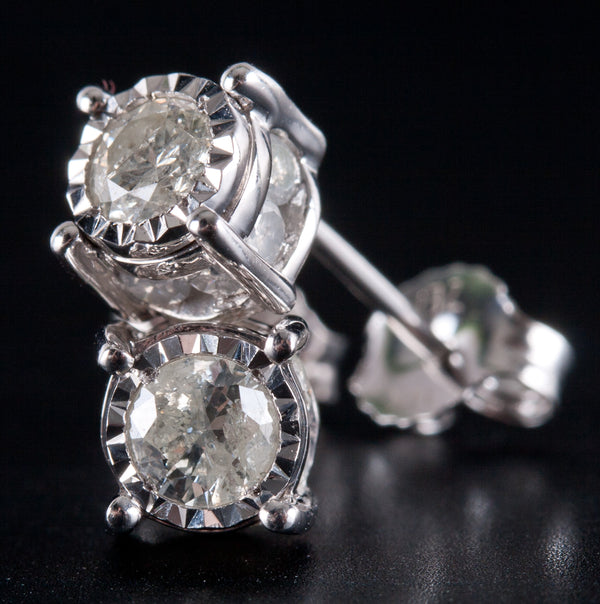 14k White Gold Round Diamond Solitaire Stud Earrings W/ Accents .72ctw 1.75g