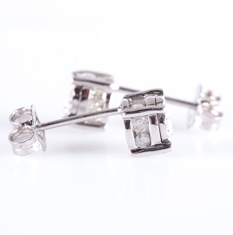 14k White Gold Round Diamond Solitaire Stud Earrings W/ Accents .72ctw 1.75g