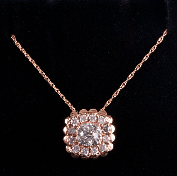 10k Rose Gold Round H I2 Diamond Cluster Necklace W/ 18" Chain .44ctw 2.05g