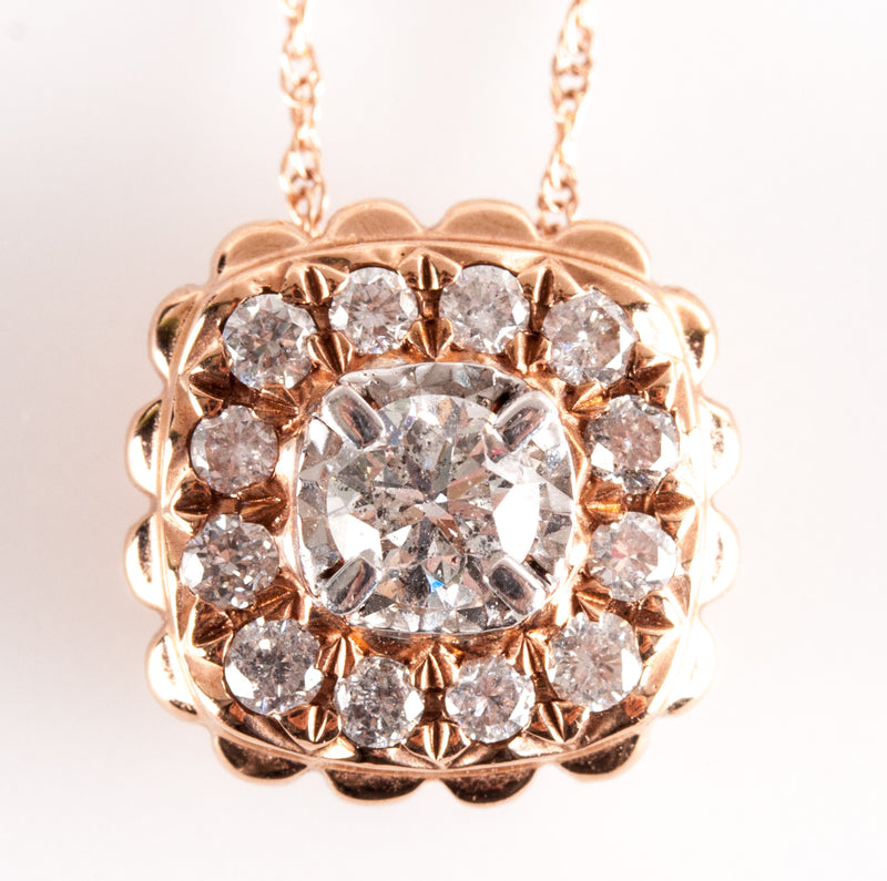 10k Rose Gold Round H I2 Diamond Cluster Necklace W/ 18" Chain .44ctw 2.05g