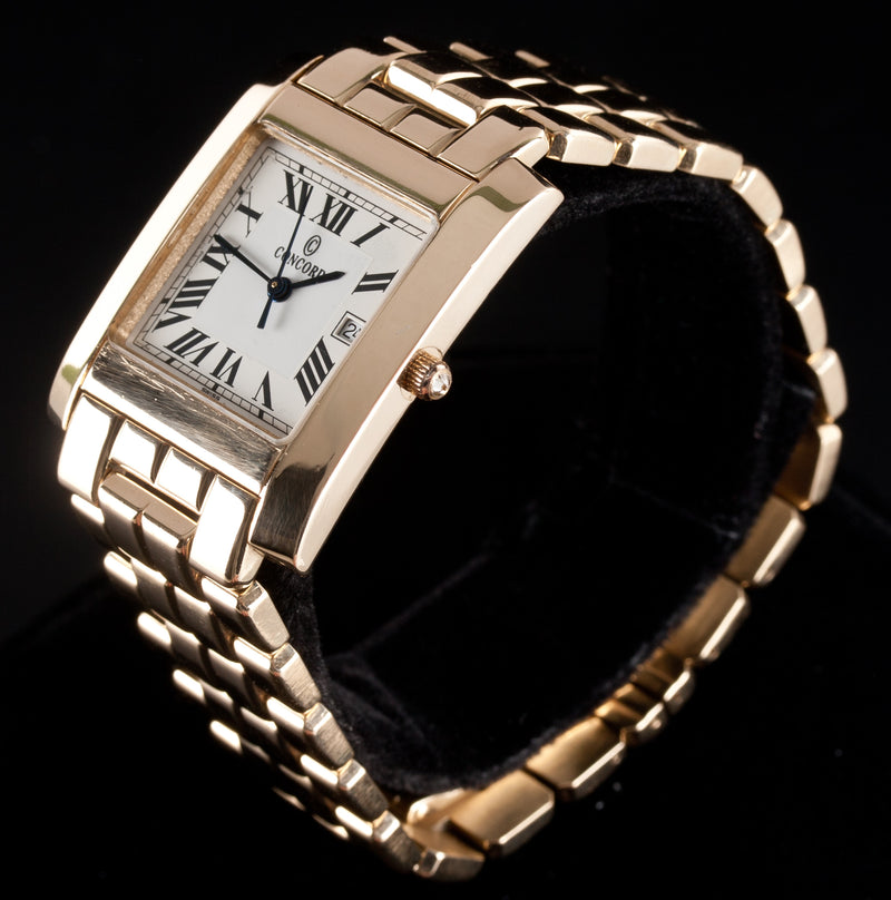 Vintage 1980's 14k Yellow Gold Concord Unisex Quartz Square Wrist Watch 69.65g