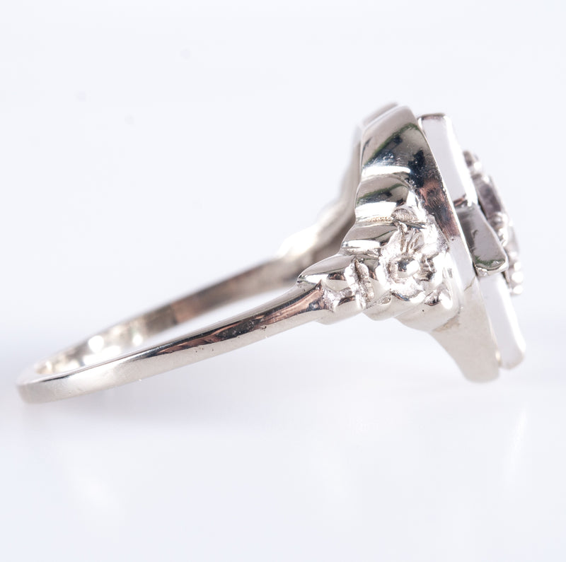 Vintage 1950's 14k White Gold Colored Cubic Zirconia Eastern Star Heart Ring