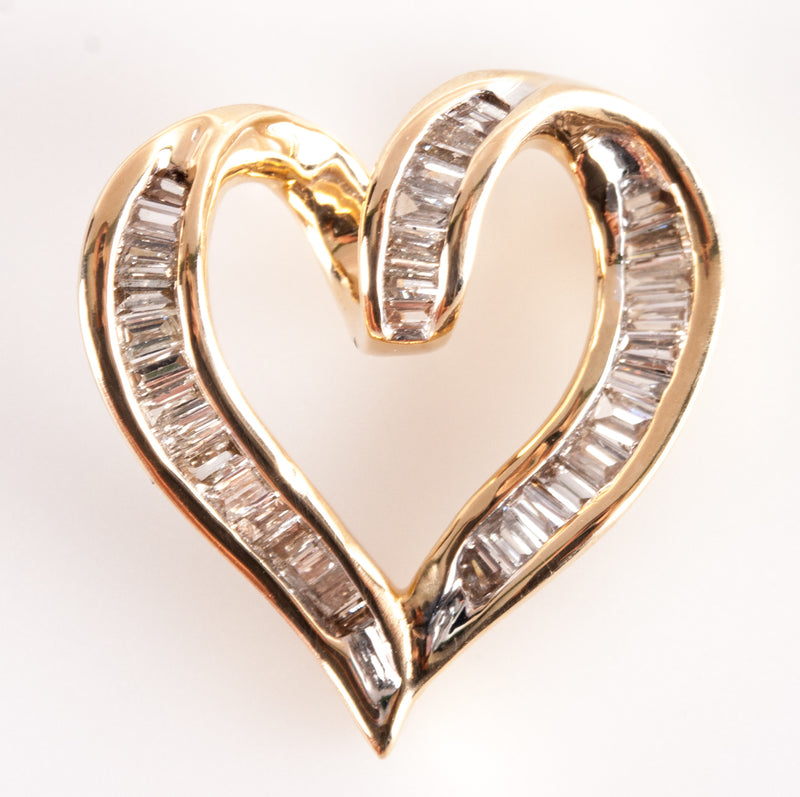 14k Yellow White Gold Baguette H VS2 Diamond Heart Style Pendant .60ctw 2.43g
