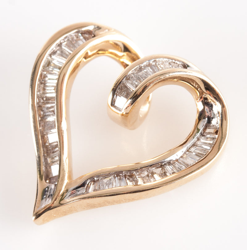 14k Yellow White Gold Baguette H VS2 Diamond Heart Style Pendant .60ctw 2.43g