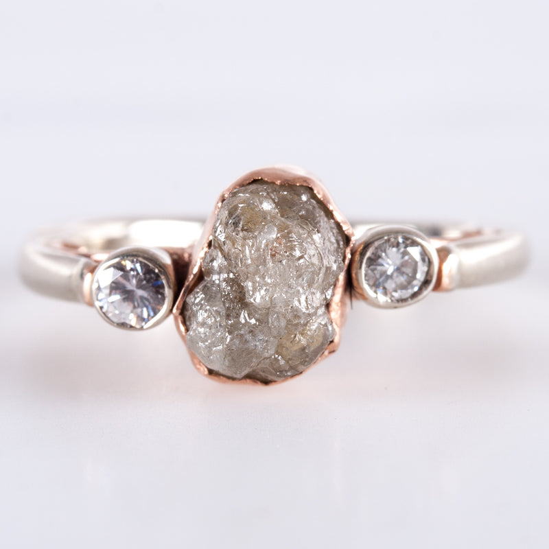 14k White & Rose Gold Rough Diamond & Round Diamond Engagement Ring 2.25ctw
