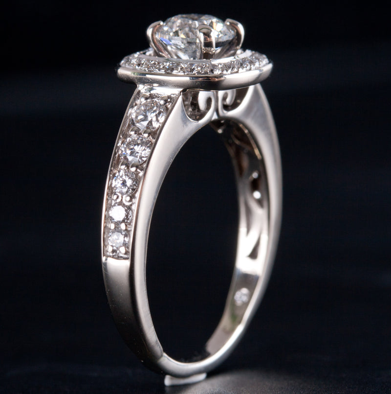 14k White Gold Round I SI2 Diamond Halo Style Engagement Ring 1.10ctw 4.32g