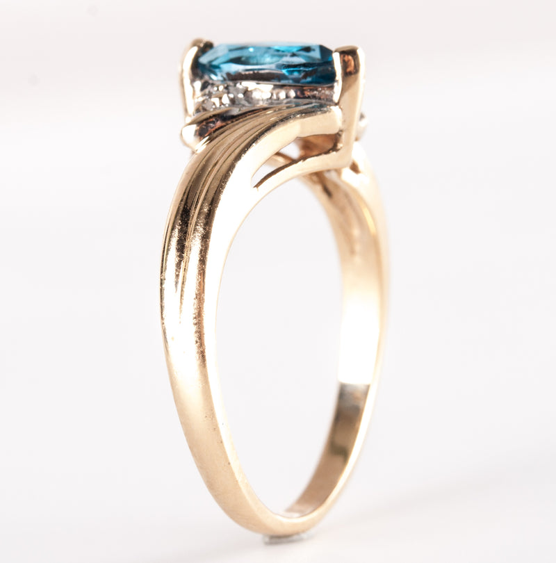 14k Yellow Gold Marquise AA London Blue Topaz & Diamond Ring .67ctw 3.20g