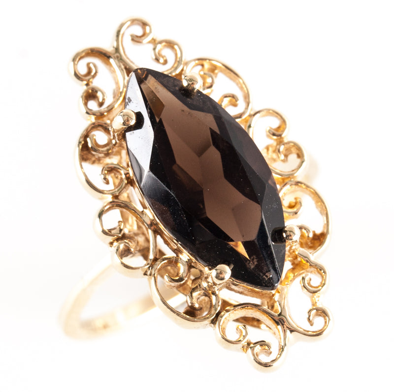 10k Yellow Gold Marquise Smoky Quartz Solitaire Cocktail Ring 2.19ct 3.80g