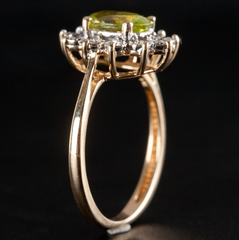 14k Yellow White Gold Oval Peridot Round Diamond Halo Style Ring 1.405ctw 2.75g