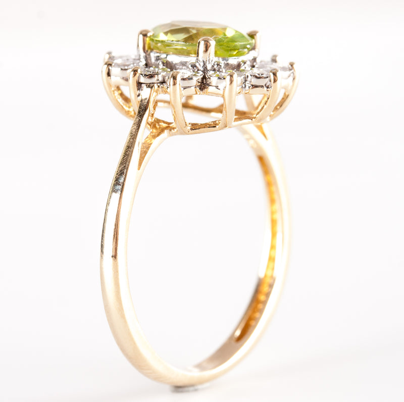 14k Yellow White Gold Oval Peridot Round Diamond Halo Style Ring 1.405ctw 2.75g