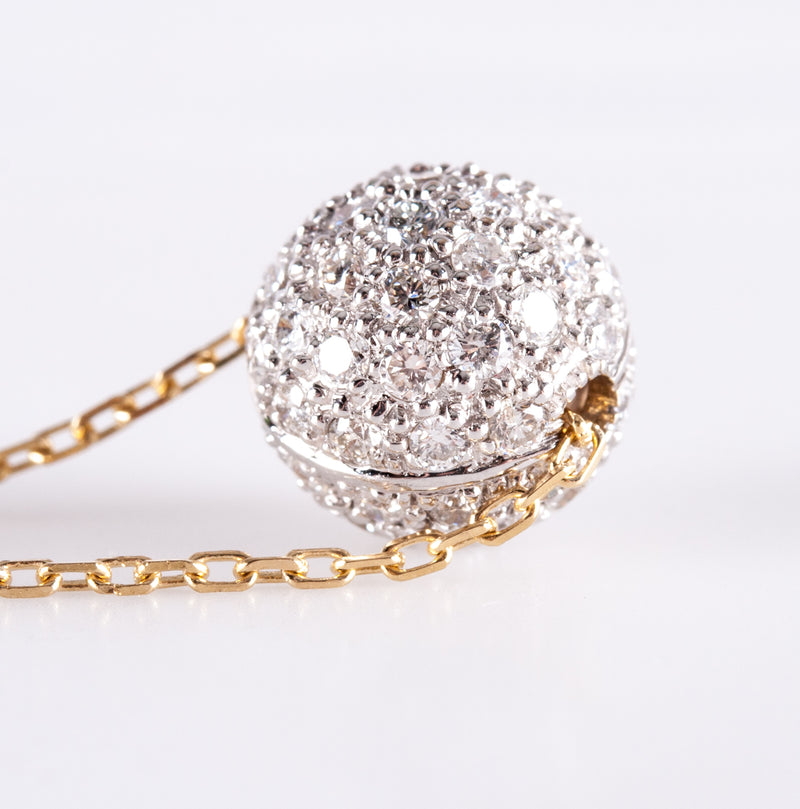 18k Yellow & White Gold Round Diamond Sphere Style Necklace W/ 18" Chain .75ctw
