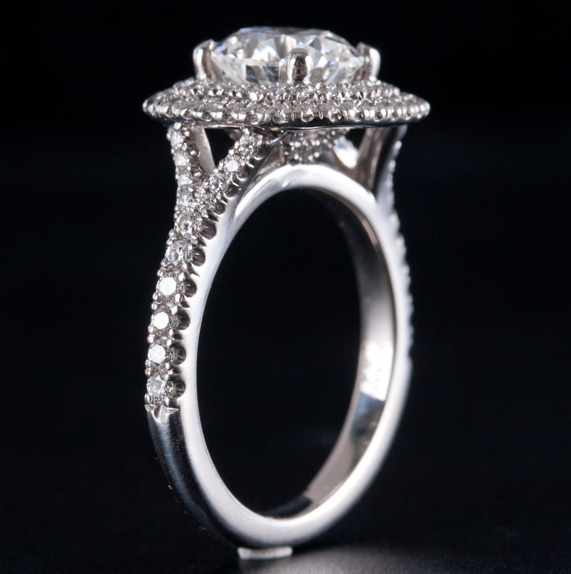 Platinum Round F SI1 Diamond Halo Style Engagement Ring W/ GIA Cert 2.31ctw
