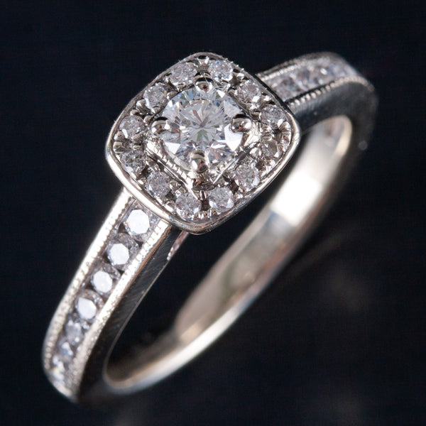 14k White Gold Round H SI1 Diamond Halo Style Engagement Ring .47ctw 3.70g
