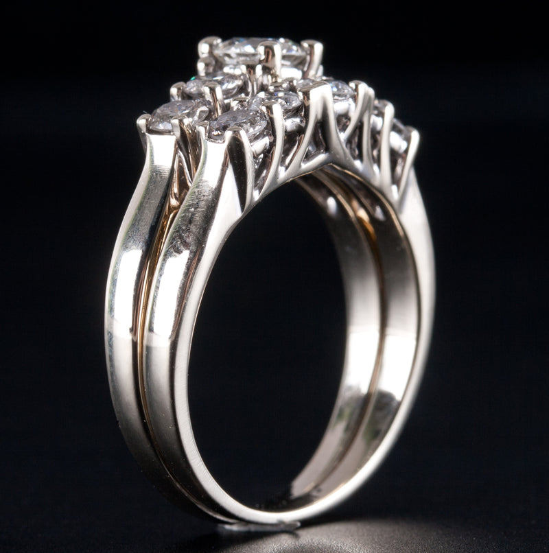 14k White Gold Round H SI2 Diamond Welded Engagement Wedding Ring Set 1.09ctw