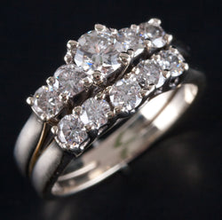14k White Gold Round H SI2 Diamond Welded Engagement Wedding Ring Set 1.09ctw