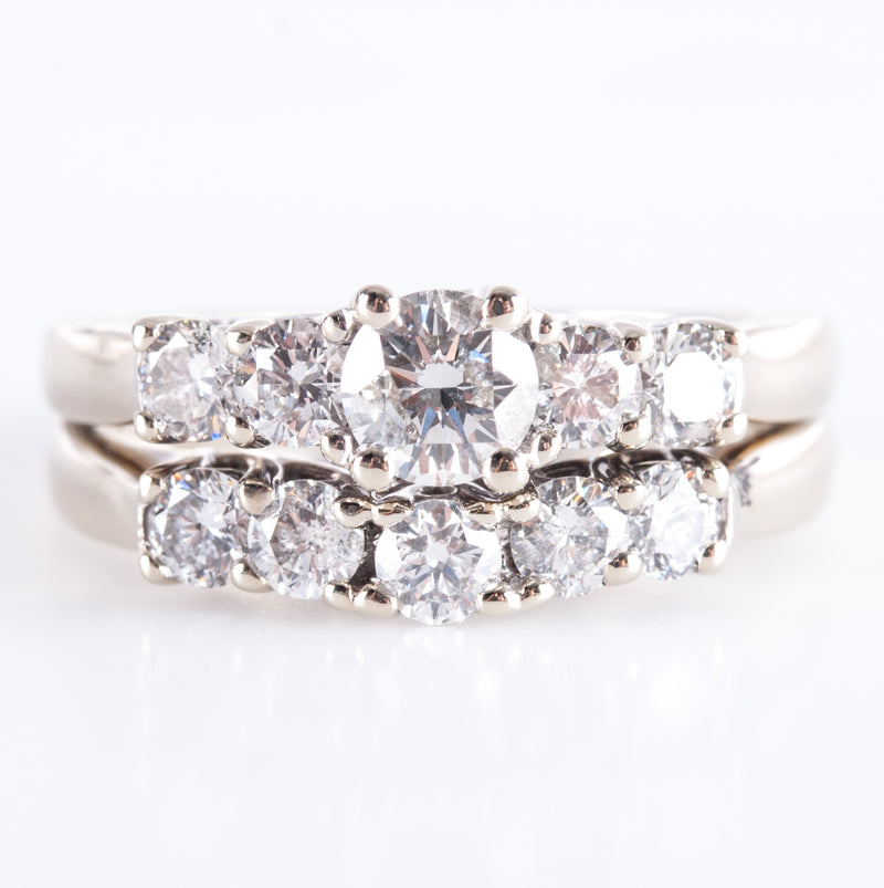 14k White Gold Round H SI2 Diamond Welded Engagement Wedding Ring Set 1.09ctw