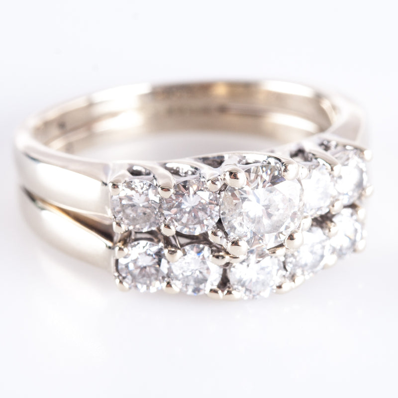 14k White Gold Round H SI2 Diamond Welded Engagement Wedding Ring Set 1.09ctw
