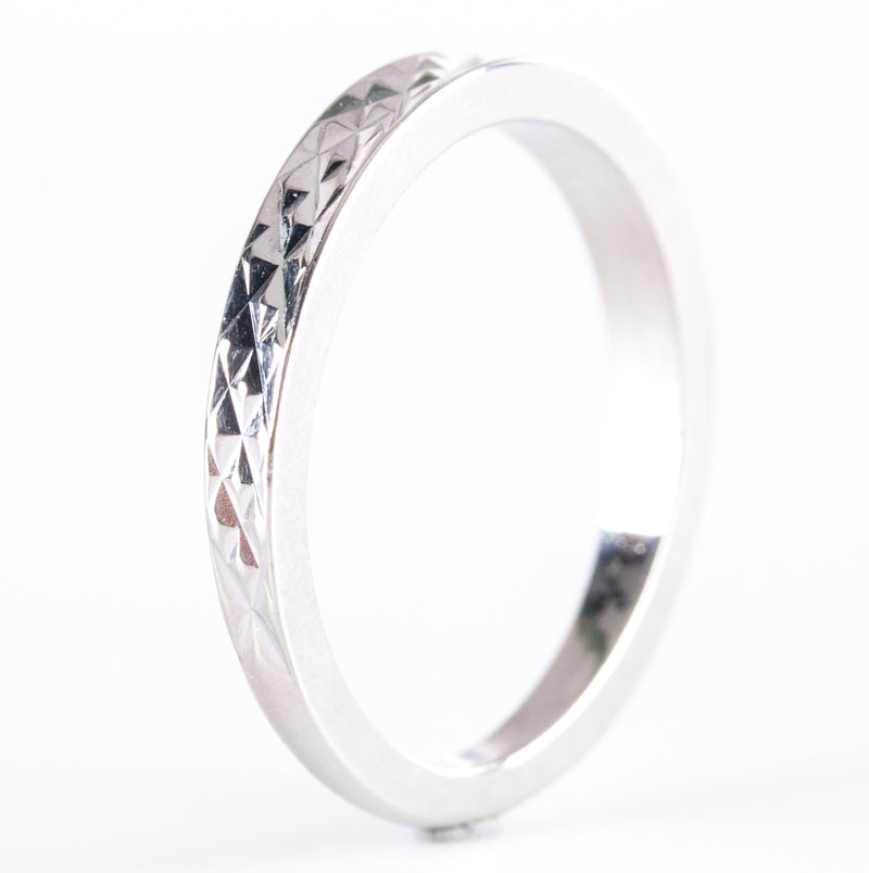 14k White Gold Etched Style Wedding Anniversary Band Ring 2.25g 1.5mm Width
