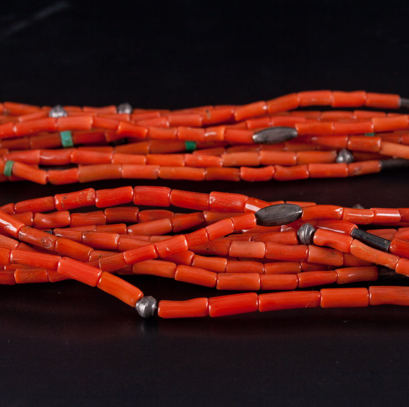 Vintage Sterling Silver Santo Domingo Multi-Strand Coral & Turquoise Necklace