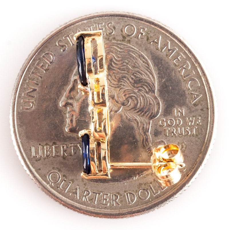 10k Yellow Gold Marquise Lab-Created Sapphire Natural Diamond Earrings 1.31ctw