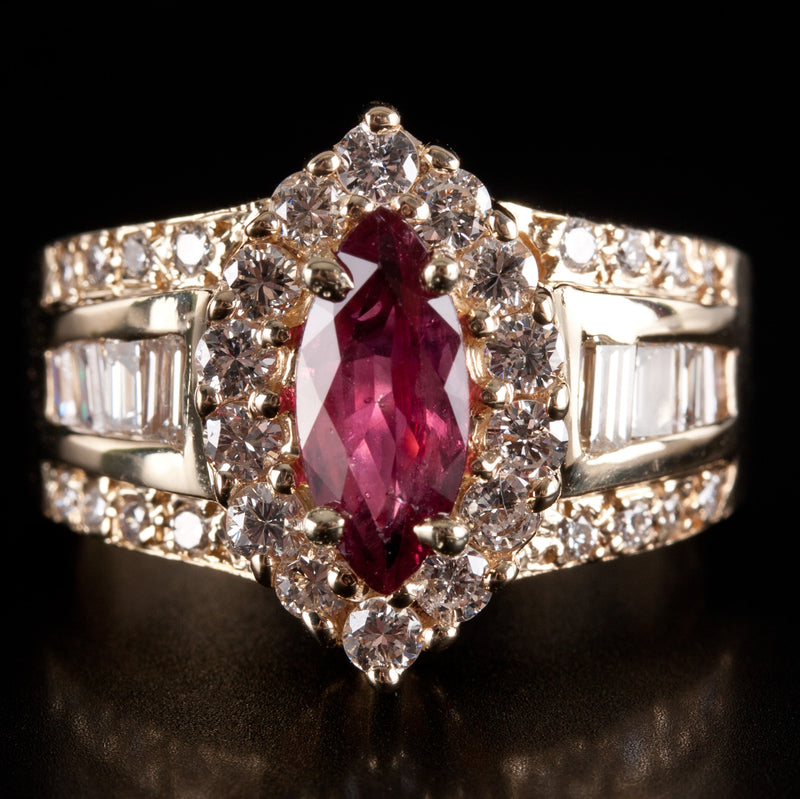14k Yellow Gold Marquise Ruby Diamond Halo Style Cocktail Ring 2.47ctw 10.73g