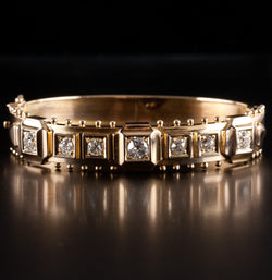 Vintage 1920's 14k Yellow Gold Old Euro Diamond Hinged Bangle Bracelet 1.55ctw