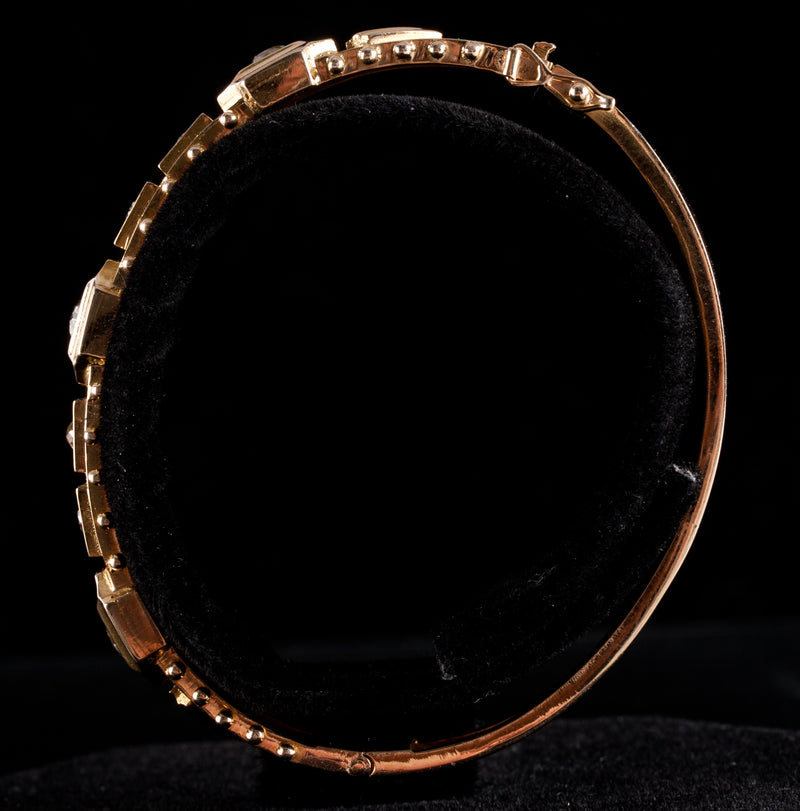 Vintage 1920's 14k Yellow Gold Old Euro Diamond Hinged Bangle Bracelet 1.55ctw