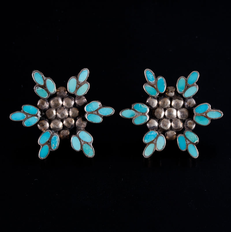 Vintage 1940's Sterling Silver Frank Dishta Turquoise Squash Blossom Earring Set