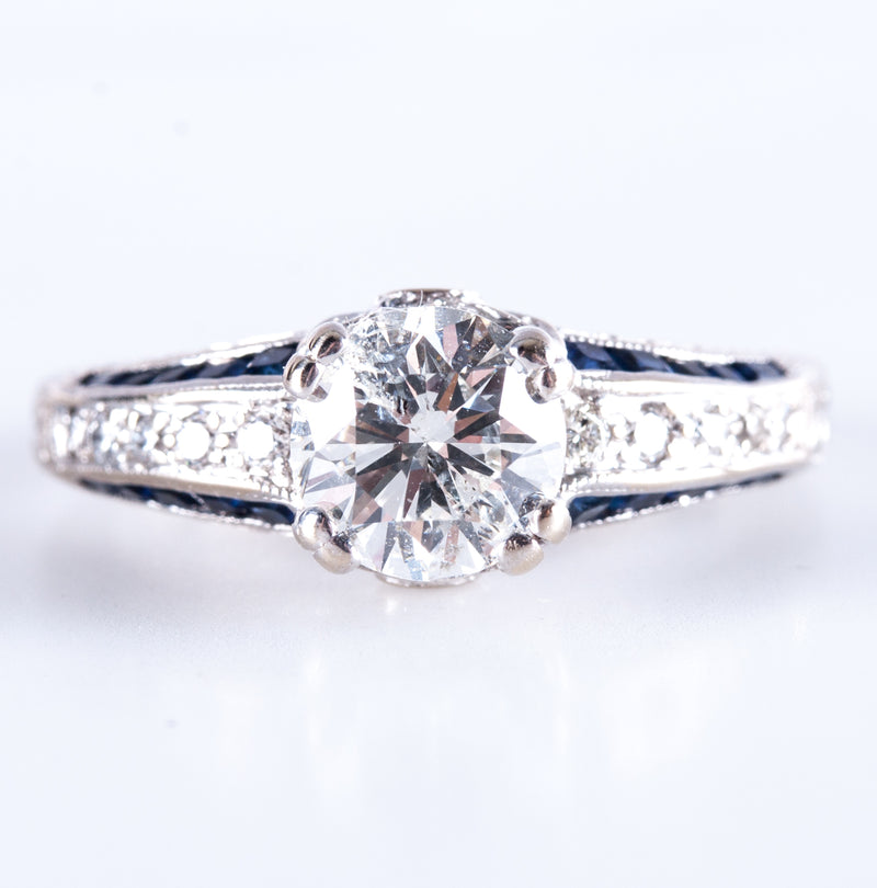 18k White Gold Round J SI2 Diamond & Sapphire Engagement Ring 1.91ctw 4.73g