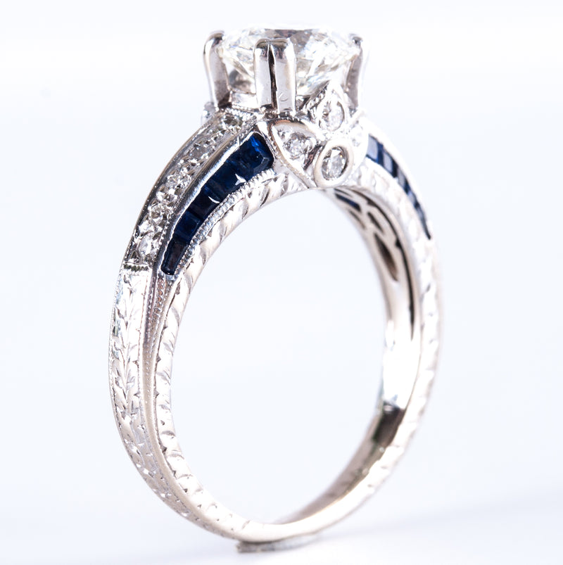 18k White Gold Round J SI2 Diamond & Sapphire Engagement Ring 1.91ctw 4.73g