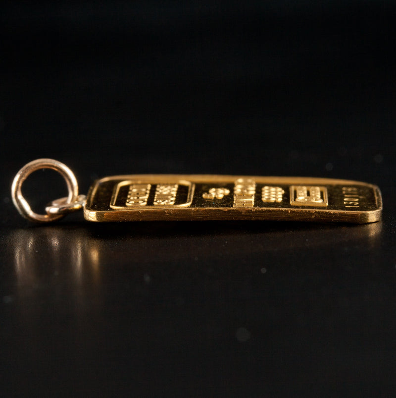 .999% Yellow Gold Credit Suisse 5.0g Gold Bar Pendant / Charm 23.3mm x 14.1mm