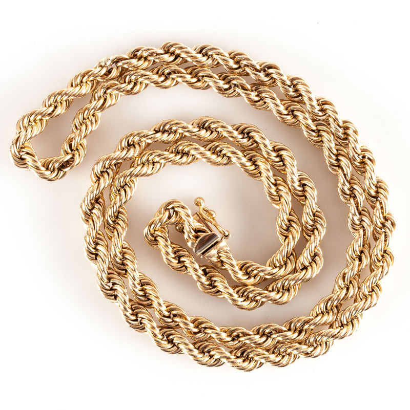 14k Yellow Gold Large Hollow Rope Style Chain Necklace 18.85g 21" Length