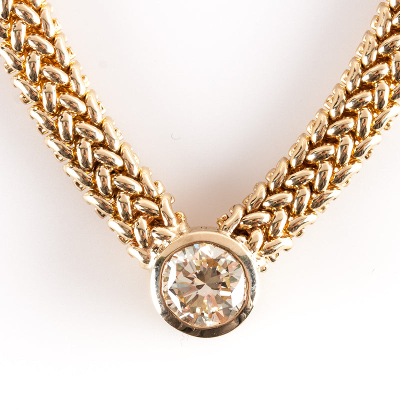 14k Yellow Gold Round Diamond Solitaire Stationary Collar Style Necklace 1.0ctw