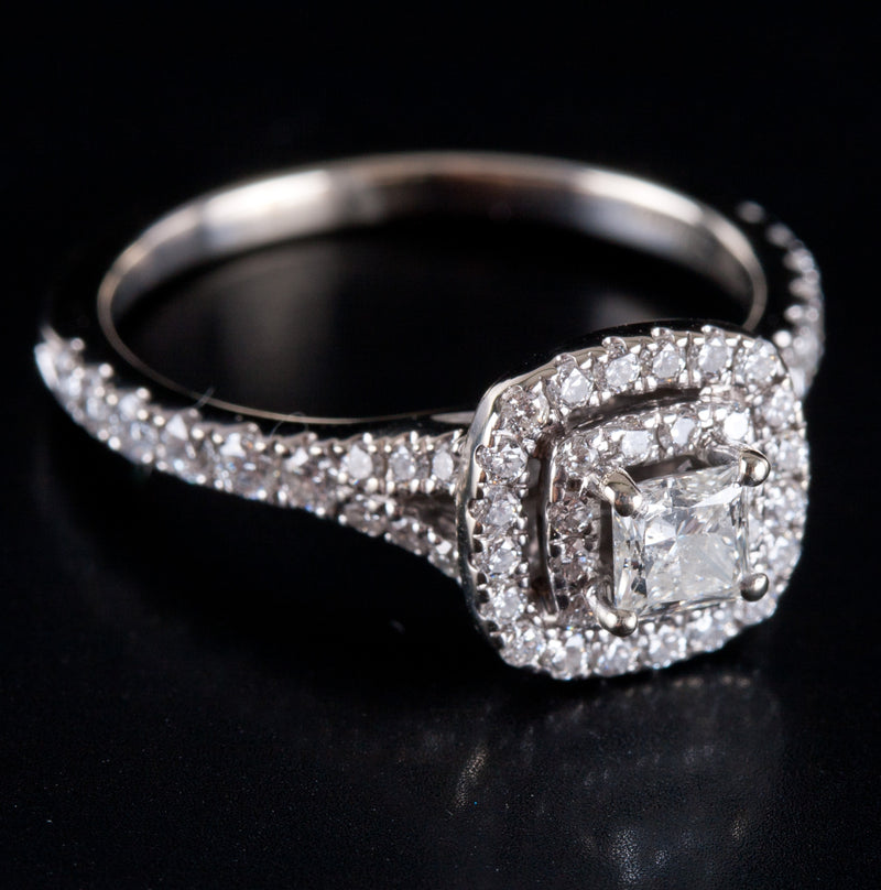 14k White Gold Neil Lane Princess Diamond Halo Style Engagement Ring .98ctw