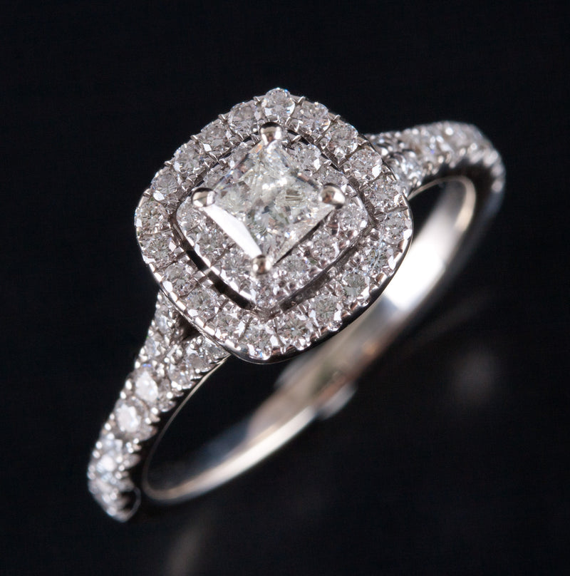 14k White Gold Neil Lane Princess Diamond Halo Style Engagement Ring .98ctw
