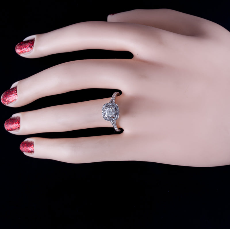 14k White Gold Neil Lane Princess Diamond Halo Style Engagement Ring .98ctw