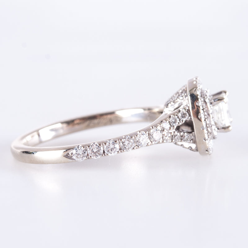14k White Gold Neil Lane Princess Diamond Halo Style Engagement Ring .98ctw