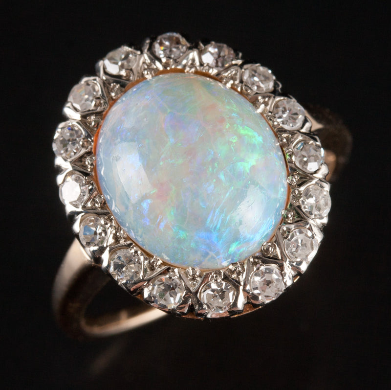 Vintage 1950's 14k Yellow White Gold AA Opal & Diamond Halo Style Ring 3.14ctw