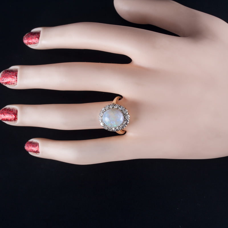 Vintage 1950's 14k Yellow White Gold AA Opal & Diamond Halo Style Ring 3.14ctw