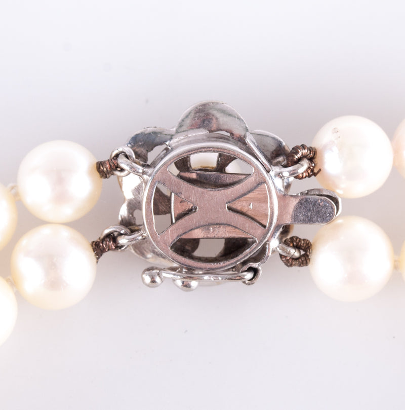 Vintage 1970's 14k White Gold Cultured Pearl Duel Strand Bracelet 7.5" Length