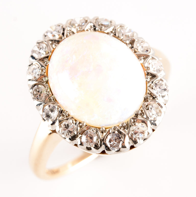 Vintage 1950's 14k Yellow White Gold AA Opal & Diamond Halo Style Ring 3.14ctw
