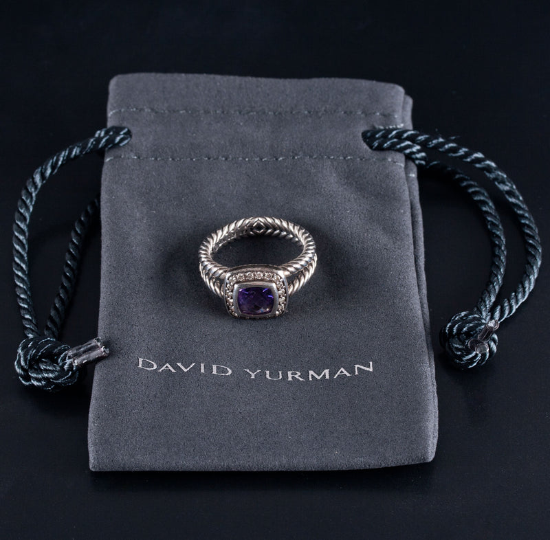 Sterling Silver David Yurman Amethyst Diamond Halo Style Ring 1.65ctw 9.34g