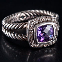 Sterling Silver David Yurman Amethyst Diamond Halo Style Ring 1.65ctw 9.34g
