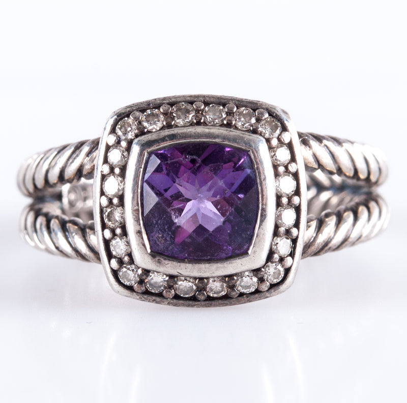 Sterling Silver David Yurman Amethyst Diamond Halo Style Ring 1.65ctw 9.34g