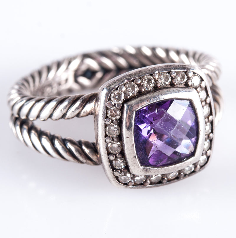 Sterling Silver David Yurman Amethyst Diamond Halo Style Ring 1.65ctw 9.34g