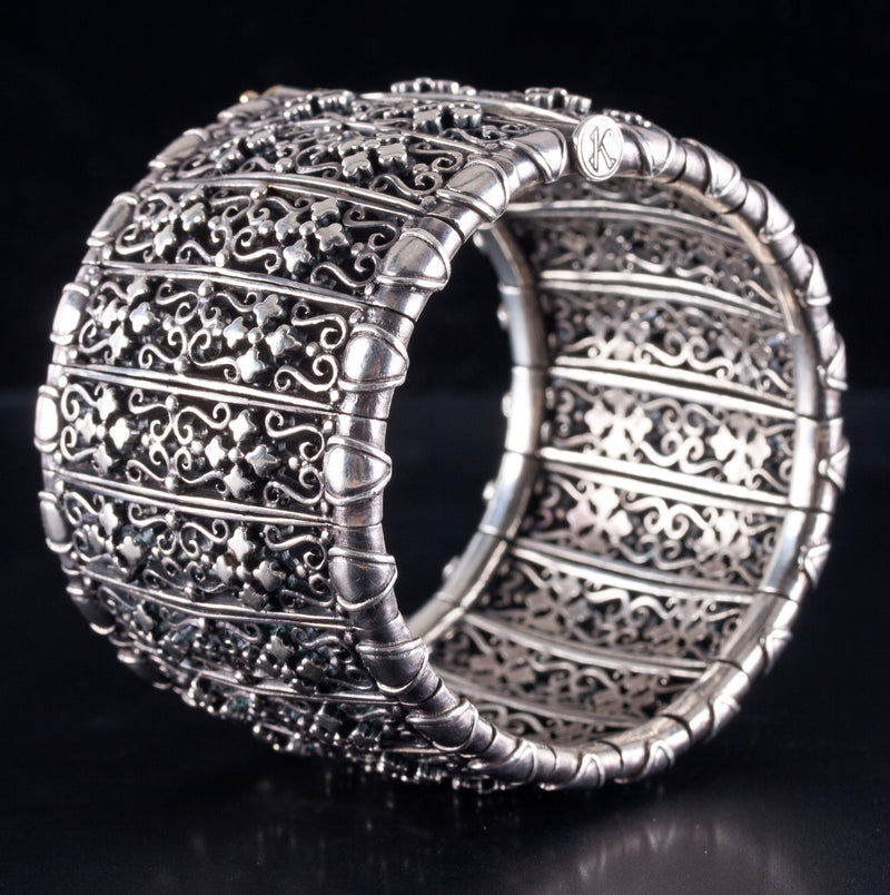Sterling Silver 14k Yellow Gold Konstantino Wide Style Bracelet 125.6g 7.5"